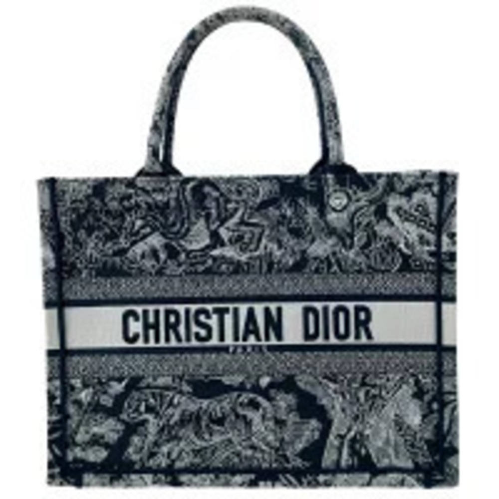 Christian Dior Book Tote Toile de Jouy Reverse Embroidery Handbag Navy Blue
